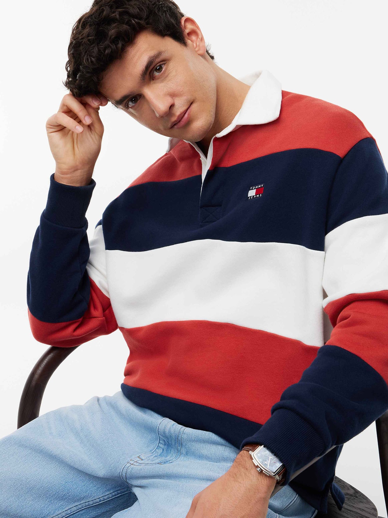 Moletom Polo Rugby Relaxed Tommy Badge Stripe