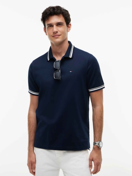 Polo Tommy Bandeira com Detalhes Contrastantes Regular Fit
