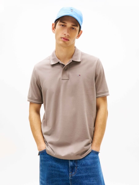 Polo Tommy Bandeira com Detalhes Contrastantes Regular Fit