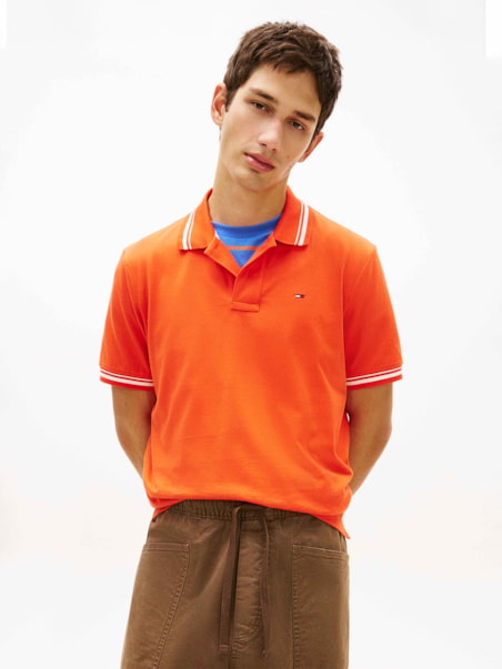 Polo Tommy Bandeira com Detalhes Contrastantes Regular Fit