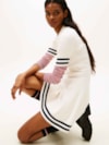 Vestido de Tricot Canelado Listras Contrastantes Gola V Tommy Jeans