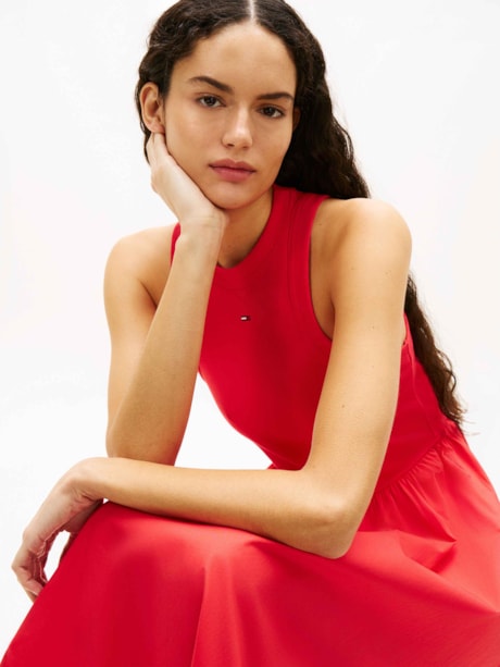 Vestido Longo sem Manga em Popeline Slim