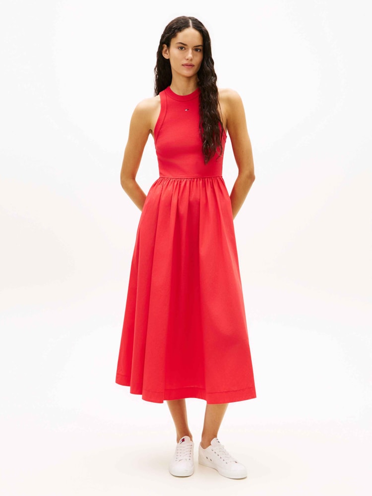 Vestido Longo sem Manga em Popeline Slim