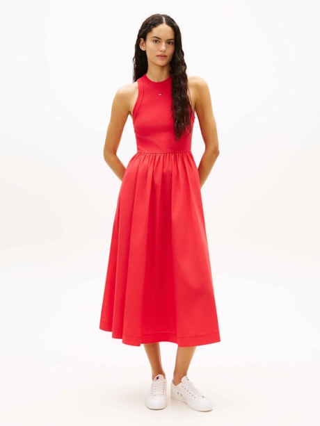 Vestido Longo sem Manga em Popeline Slim