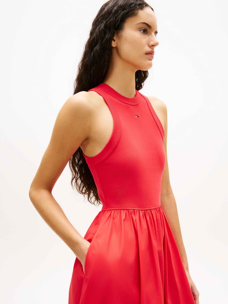 Vestido Longo sem Manga em Popeline Slim
