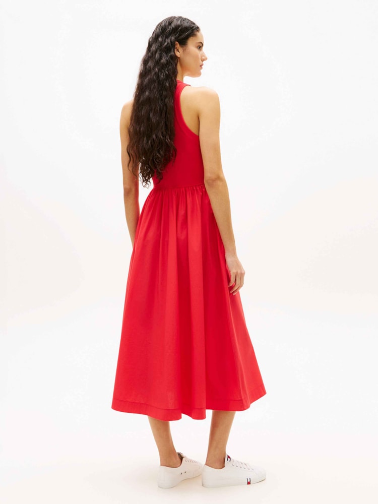 Vestido Longo sem Manga em Popeline Slim