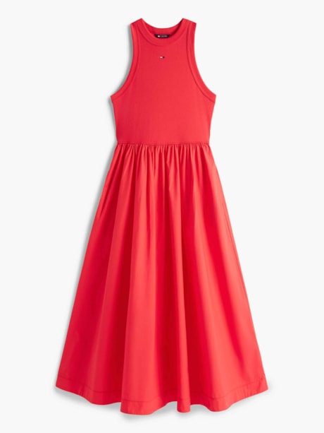 Vestido Longo sem Manga em Popeline Slim
