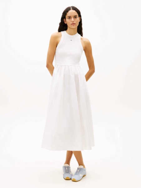 Vestido Longo sem Manga em Popeline Slim
