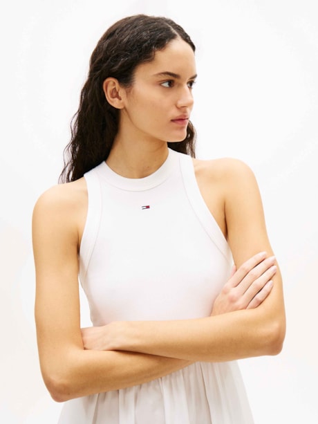 Vestido Longo sem Manga em Popeline Slim