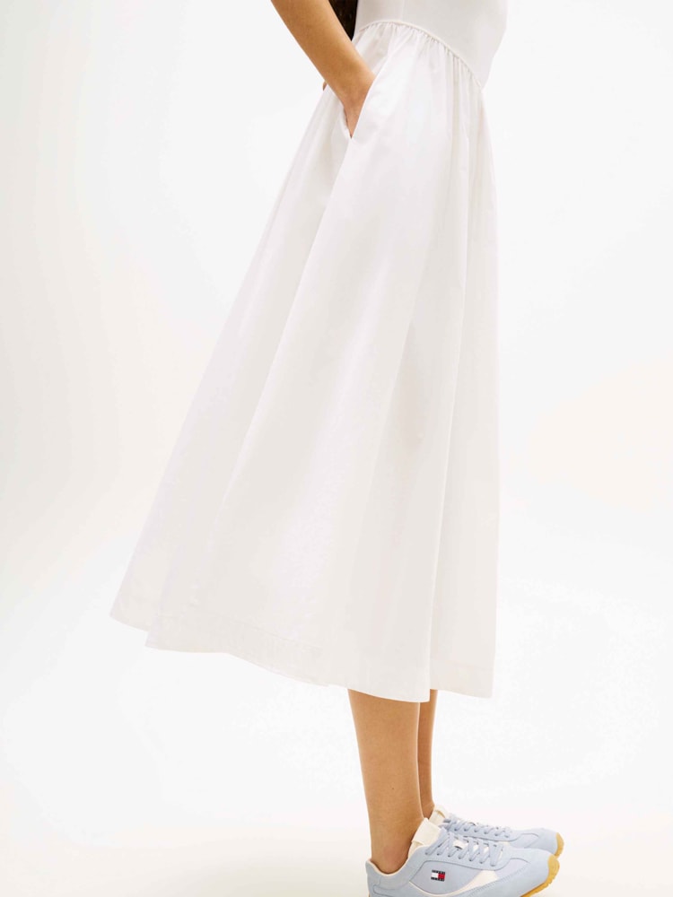 Vestido Longo sem Manga em Popeline Slim