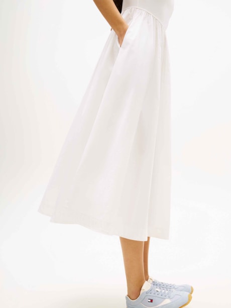 Vestido Longo sem Manga em Popeline Slim