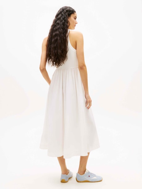 Vestido Longo sem Manga em Popeline Slim