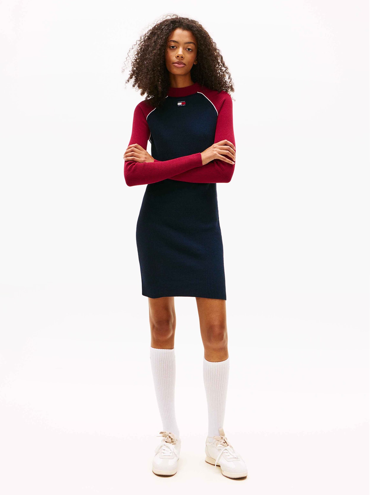 Vestido Manga Longa Colorblock de Tricot Canelado Tommy Jeans