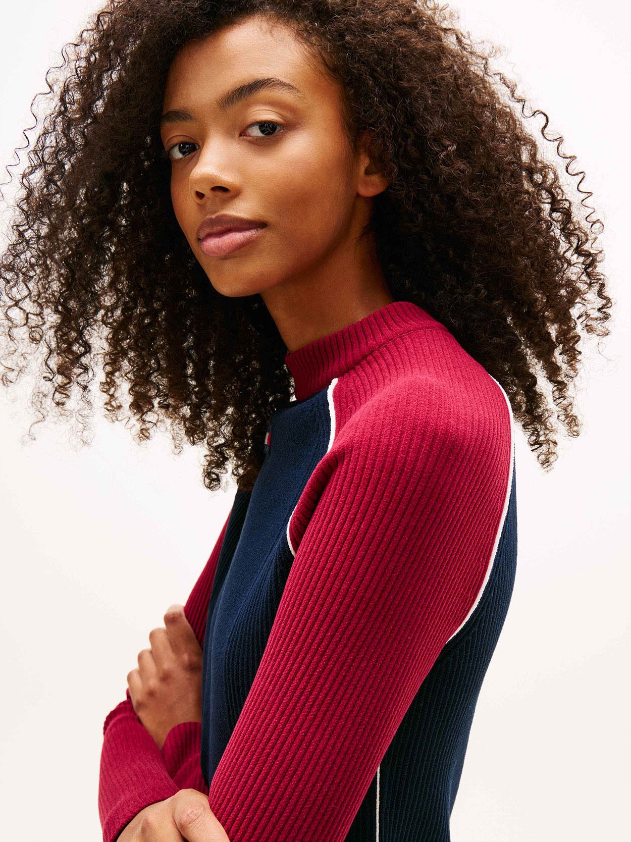 Vestido Manga Longa Colorblock de Tricot Canelado Tommy Jeans