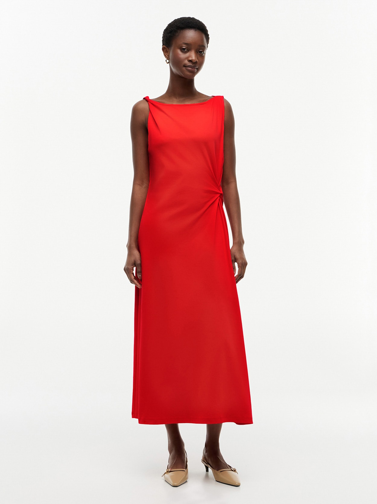 Vestido Midi de Malha Entrelaçada com Nó